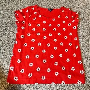 Gap Womens Red Floral Daisy Short Sleeve Scoop Neck Blouse Top Large